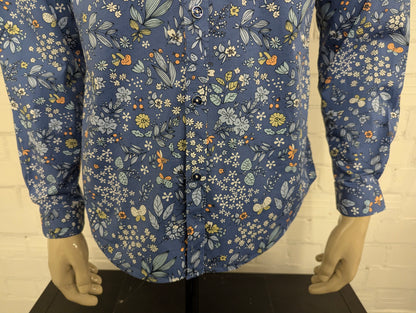 Paisley & Gray overhemd. Blauw Groen Oranje bloemen print. Maat L. slim fit.