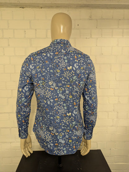 Paisley & Gray overhemd. Blauw Groen Oranje bloemen print. Maat L. slim fit.