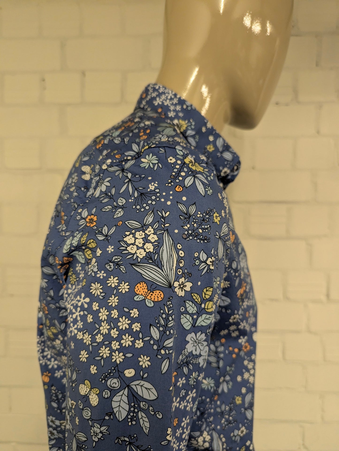 Paisley & Gray overhemd. Blauw Groen Oranje bloemen print. Maat L. slim fit.