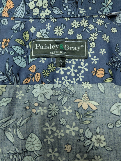 Paisley & Gray overhemd. Blauw Groen Oranje bloemen print. Maat L. slim fit.