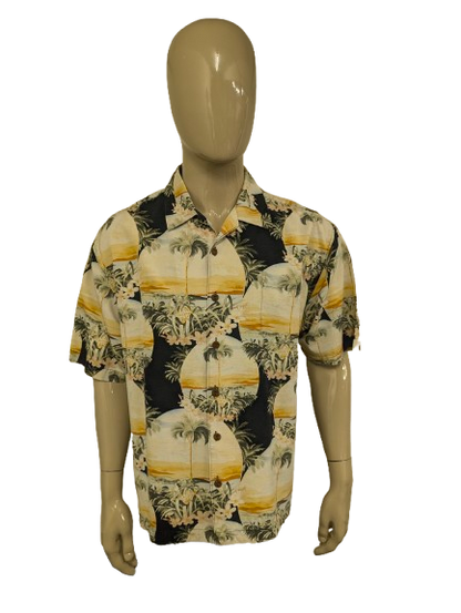 Jamaica Jaxx Zuiden Hawaii overhemd korte mouw. Geel Groen Zwarte print. Maat 2XL / XXL.