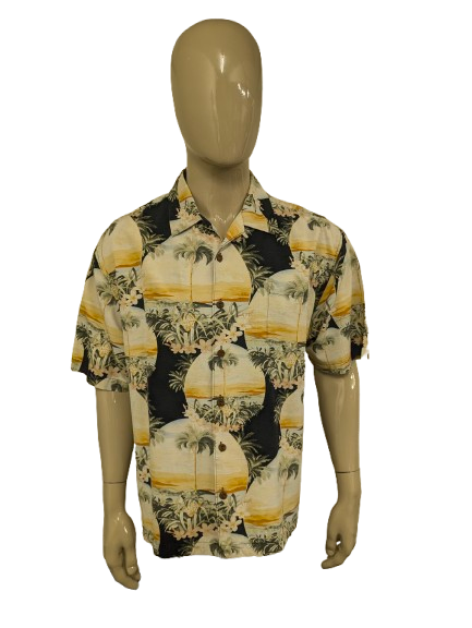 Jamaica Jaxx Zuiden Hawaii overhemd korte mouw. Geel Groen Zwarte print. Maat 2XL / XXL.