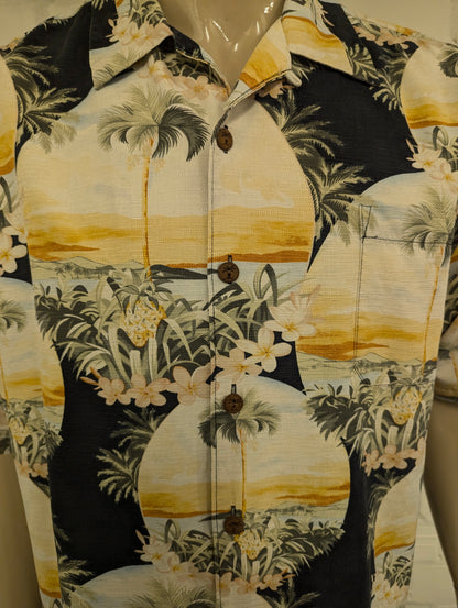 Jamaica Jaxx Zuiden Hawaii overhemd korte mouw. Geel Groen Zwarte print. Maat 2XL / XXL.