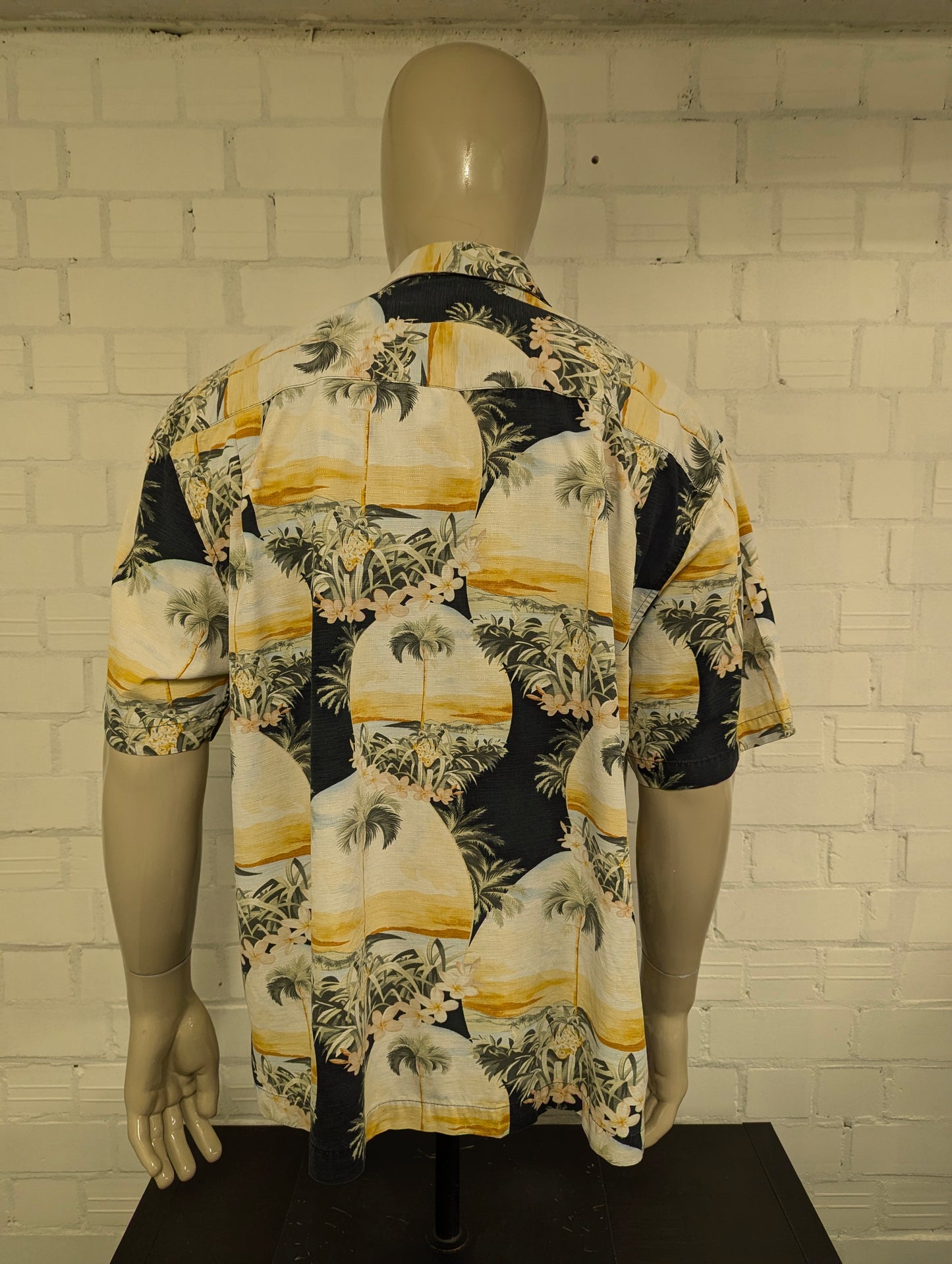 Jamaica Jaxx Zuiden Hawaii overhemd korte mouw. Geel Groen Zwarte print. Maat 2XL / XXL.