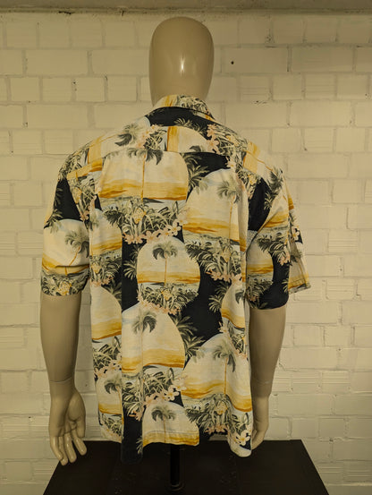 Jamaica Jaxx Zuiden Hawaii overhemd korte mouw. Geel Groen Zwarte print. Maat 2XL / XXL.