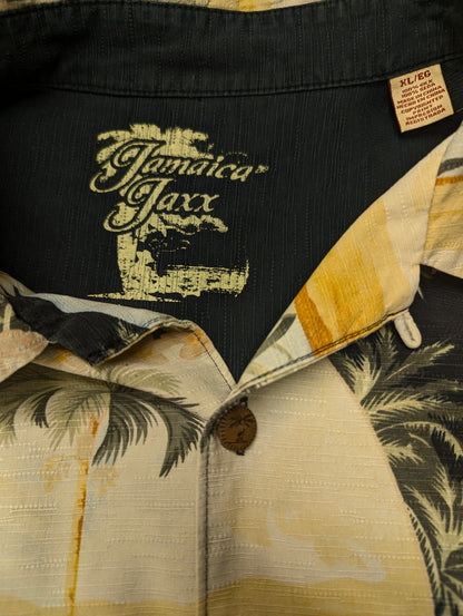 Jamaica Jaxx Zuiden Hawaii overhemd korte mouw. Geel Groen Zwarte print. Maat 2XL / XXL.