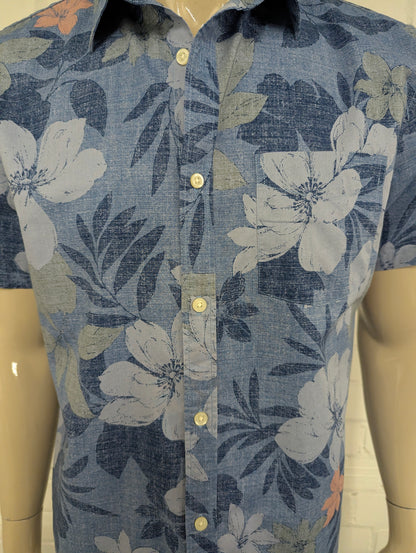 GAP Hawaii overhemd korte mouw. Blauw Groen Roze print. Maat L. slim.