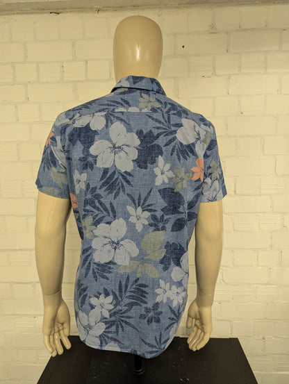 GAP Hawaii overhemd korte mouw. Blauw Groen Roze print. Maat L. slim.