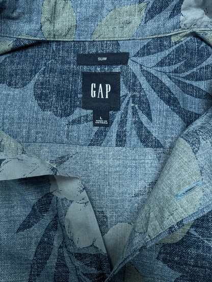 GAP Hawaii overhemd korte mouw. Blauw Groen Roze print. Maat L. slim.