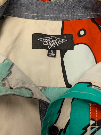 Eighty Eight overhemd korte mouw. Groen Rood Witte paddenstoel print. Maat M.