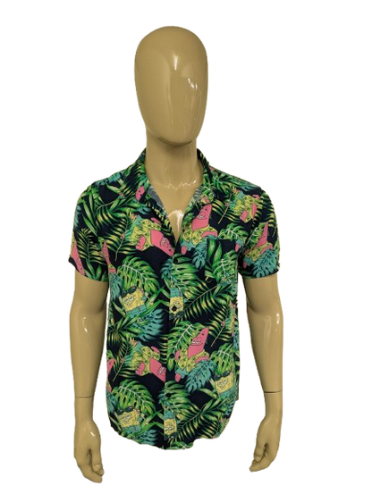 Nickelodeon Spongebob Squarepants overhemd korte mouw. Zwart Groen Roze print. Maat S.