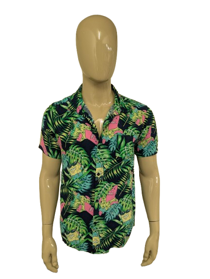 Nickelodeon SpongeBob overhemd korte mouw – zwart/groen/roze print – maat S