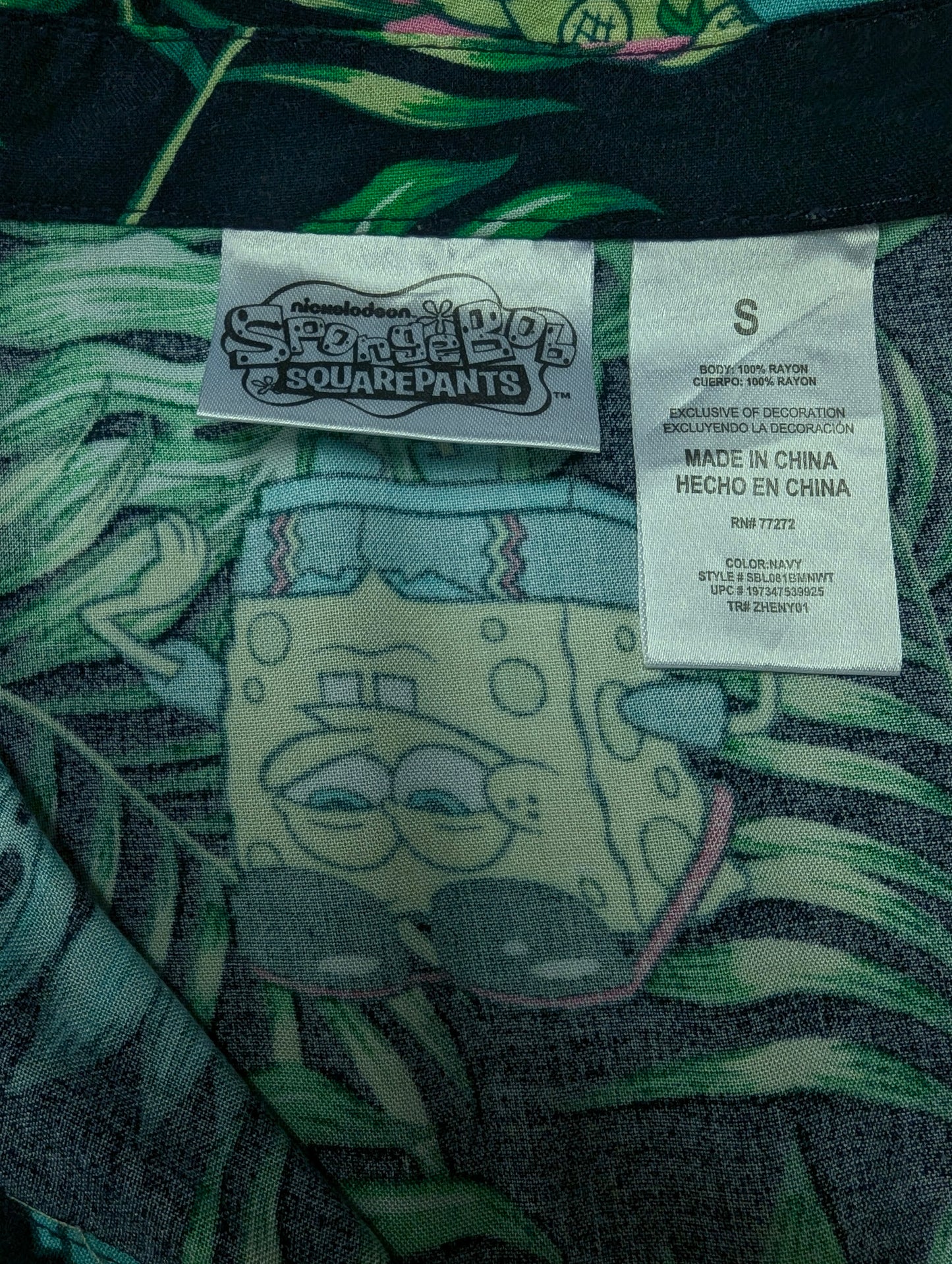 Nickelodeon Spongebob Squarepants overhemd korte mouw. Zwart Groen Roze print. Maat S.