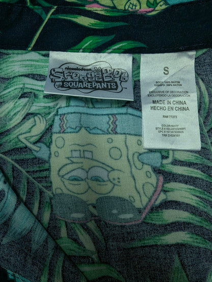 Nickelodeon Spongebob Squarepants overhemd korte mouw. Zwart Groen Roze print. Maat S.