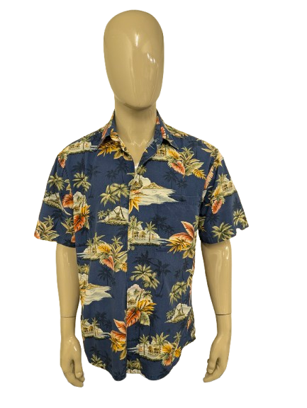 Pierre Cardin Hawaii overhemd korte mouw. Gekleurde print. Maat XL.