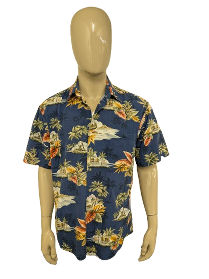 Pierre Cardin Hawaii overhemd korte mouw. Gekleurde print. Maat XL.