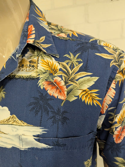 Pierre Cardin Hawaii overhemd korte mouw. Gekleurde print. Maat XL.
