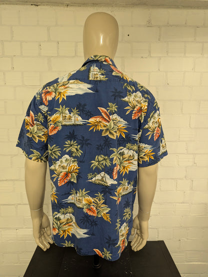 Pierre Cardin Hawaii overhemd korte mouw. Gekleurde print. Maat XL.