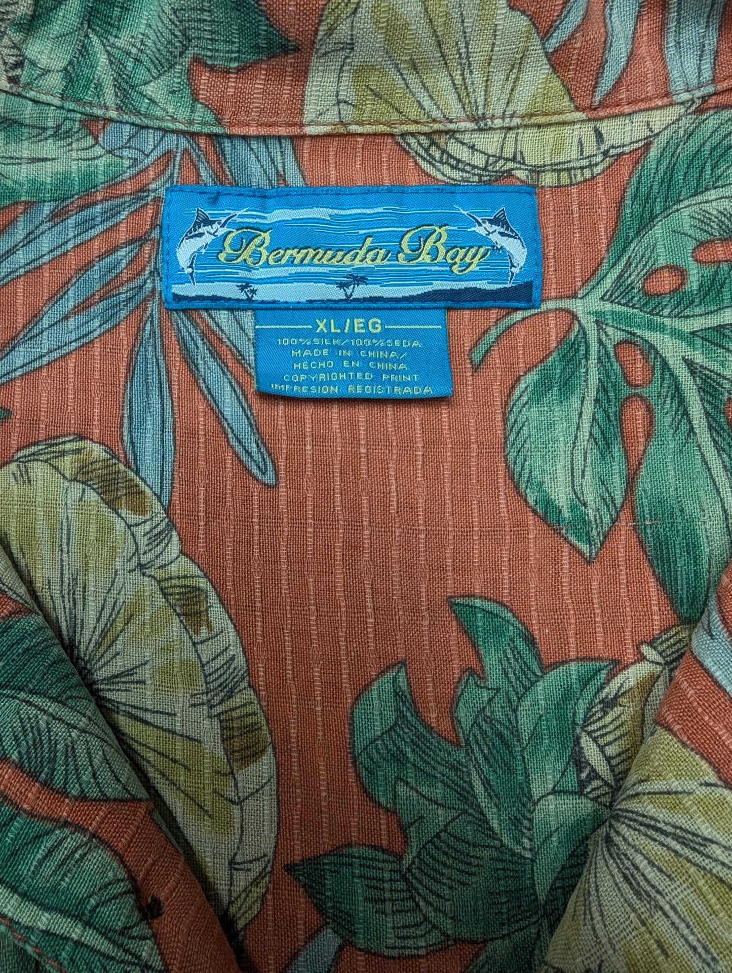 Barmuda Bay Zijden Hawaii overhemd korte mouw. Roze Geel Groene ananas print. Maat 2XL / XXL.