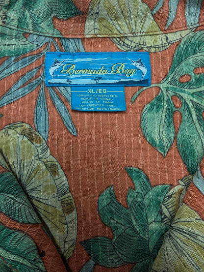 Barmuda Bay Zijden Hawaii overhemd korte mouw. Roze Geel Groene ananas print. Maat 2XL / XXL.