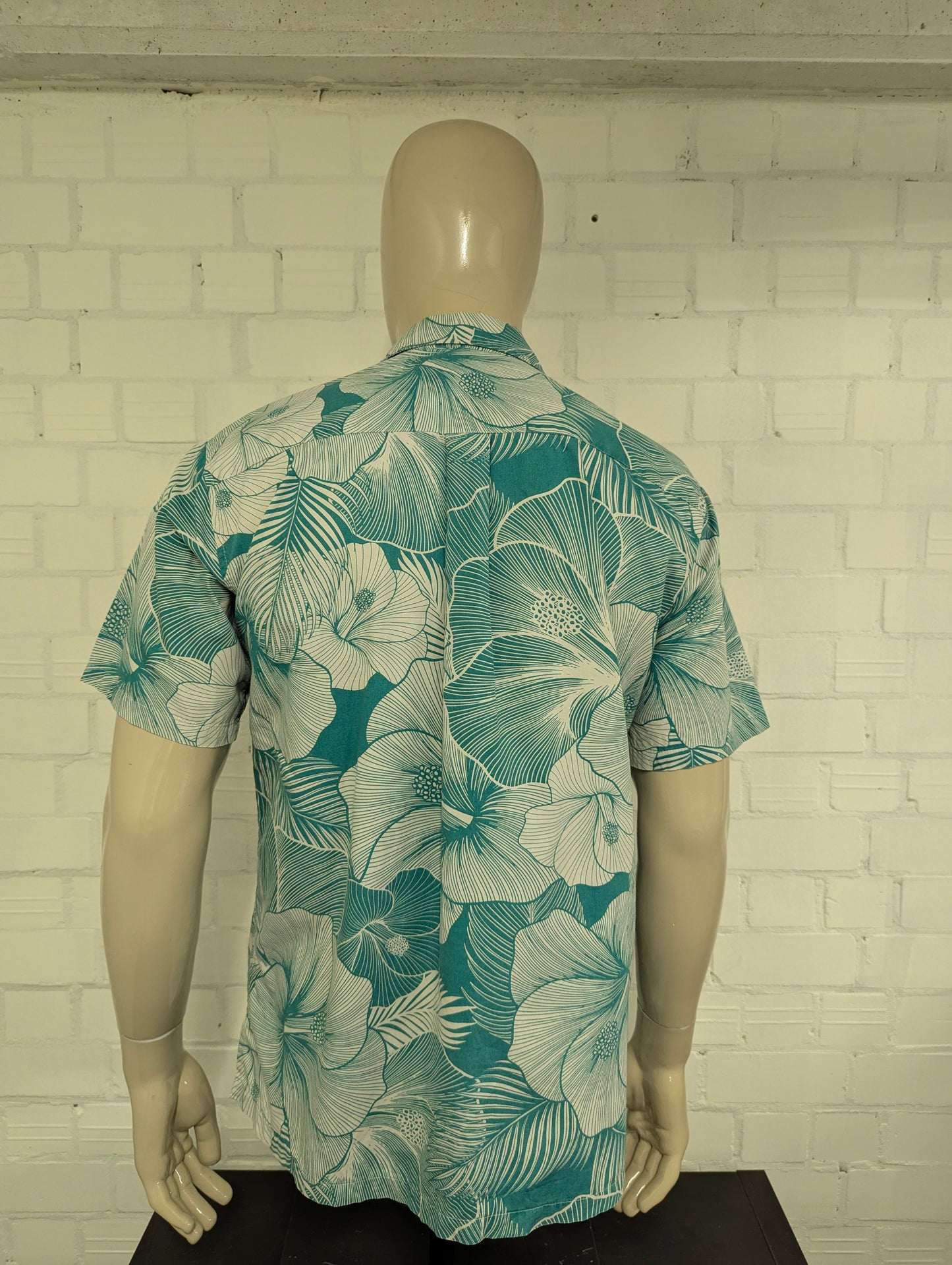 Cooke Street Hawaii overhemd korte mouw. Groen Grijs Blad motief. Maat L.