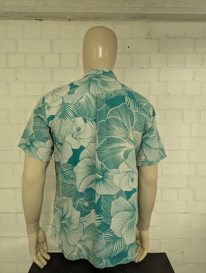 Cooke Street Hawaii overhemd korte mouw. Groen Grijs Blad motief. Maat L.
