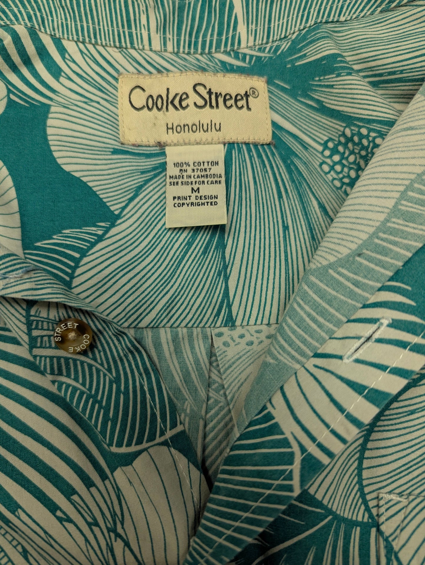 Cooke Street Hawaii overhemd korte mouw. Groen Grijs Blad motief. Maat L.