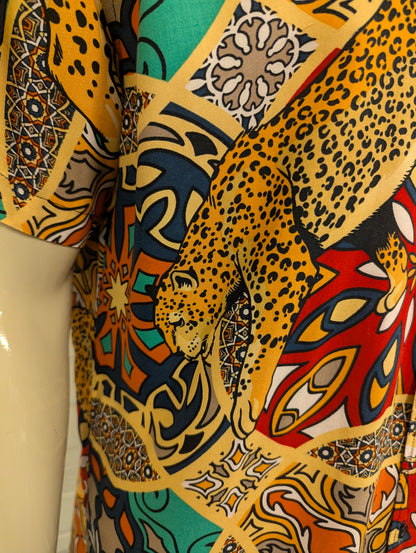 Reason overhemd korte mouw. Rood Geel Groen Oranje Tijger print. Maat XL.