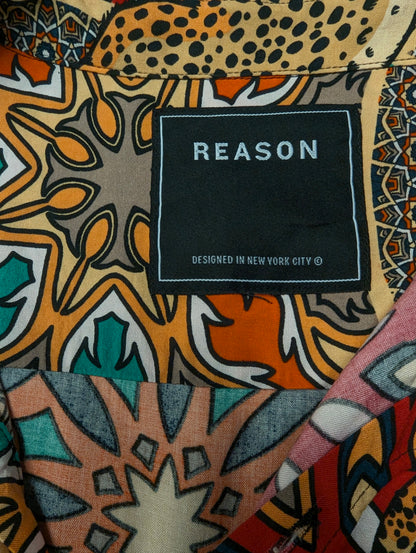 Reason overhemd korte mouw. Rood Geel Groen Oranje Tijger print. Maat XL.