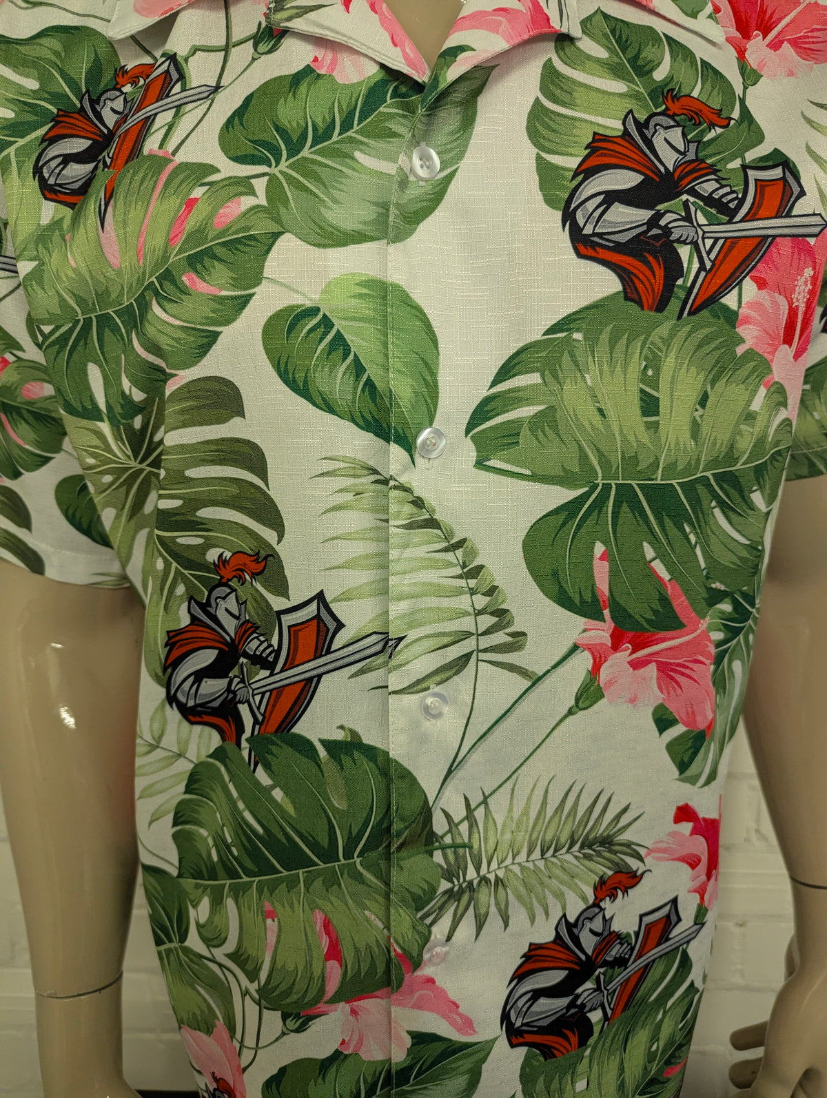 Vintage Hawaii-overhemd korte mouw – roze/groen/grijs bloem-ridderprint – maat XL