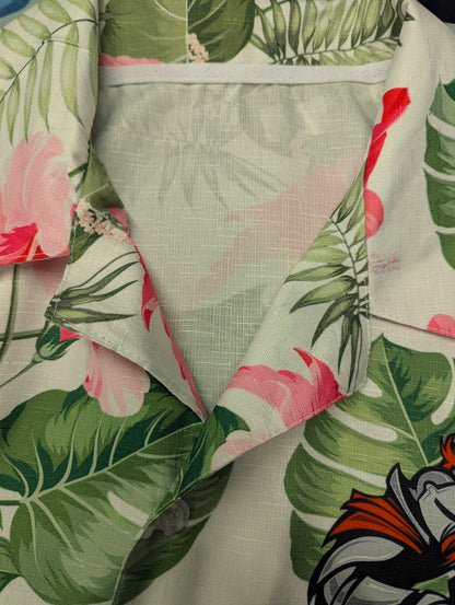 Vintage Hawaii-overhemd korte mouw – roze/groen/grijs bloem-ridderprint – maat XL