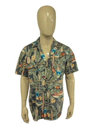 RJC Hawaii overhemd korte mouw. Gekleurde print. Maat L.