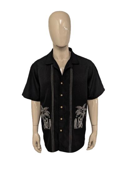 Batik Bay Hawaii overhemd korte mouw. Zwart Beige gekleurd. Maat 2XL / XXL.