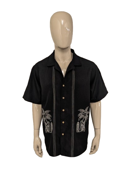Batik Bay Hawaii overhemd korte mouw. Zwart Beige gekleurd. Maat 2XL / XXL.