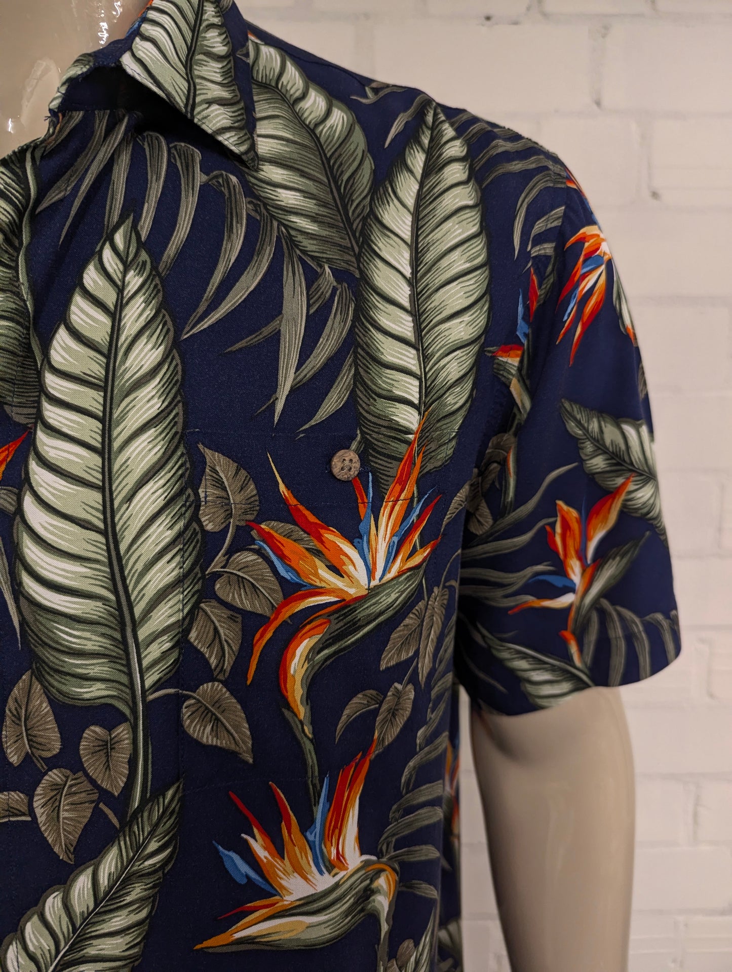 Batik Bay Hawaii overhemd korte mouw. Groen Blauw Oranje Bloemen print. Maat 2XL / XXL.