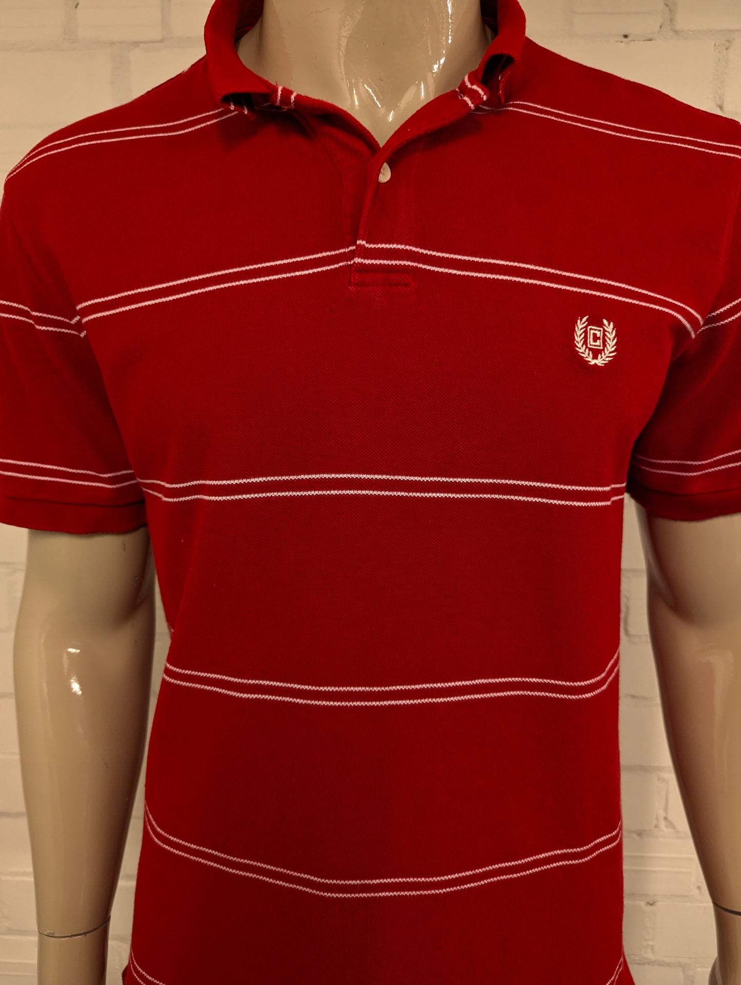 Vintage Chaps polo. Rood Wit gestreept. Maat L.