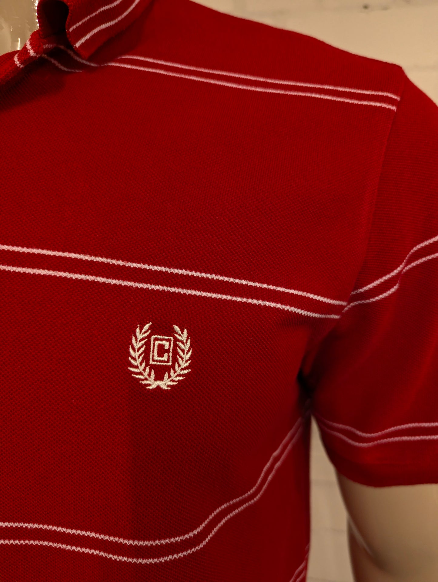 Vintage Chaps polo. Rood Wit gestreept. Maat L.
