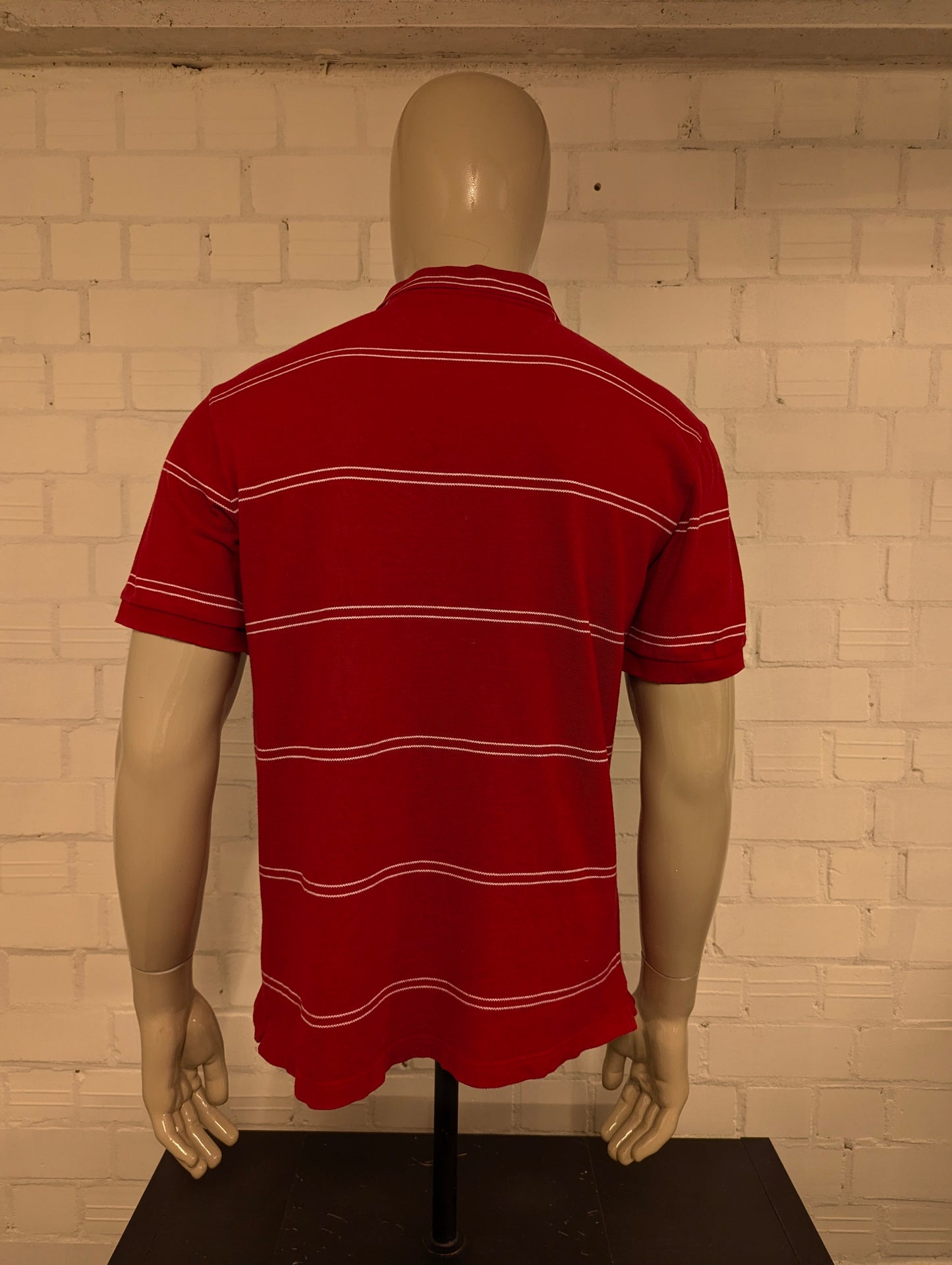 Vintage Chaps polo. Rood Wit gestreept. Maat L.