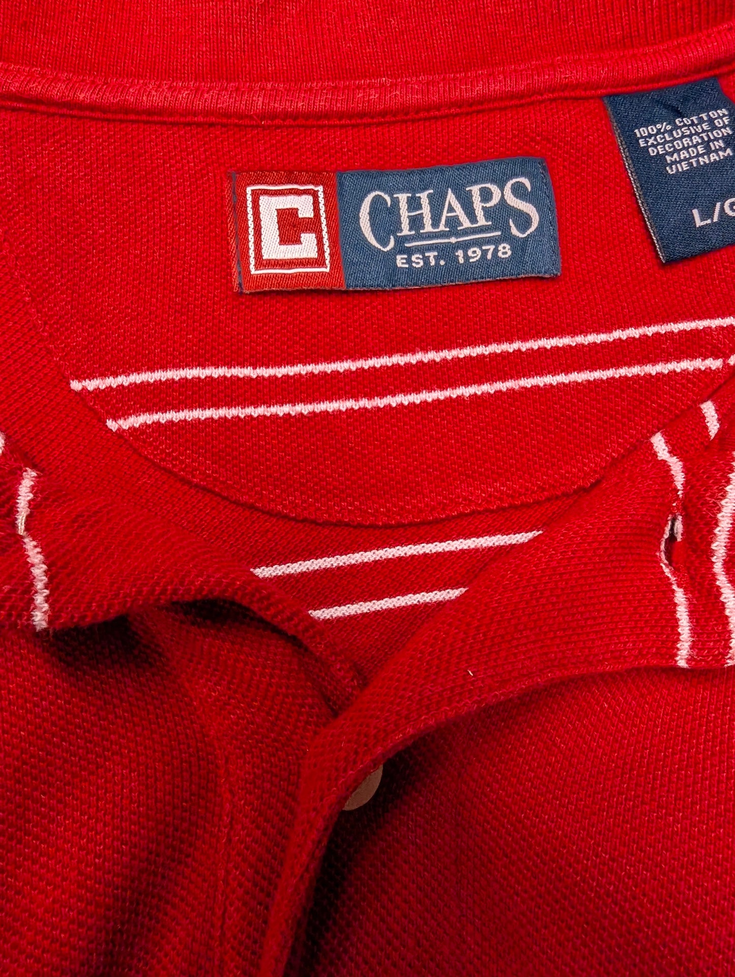 Vintage Chaps polo. Rood Wit gestreept. Maat L.