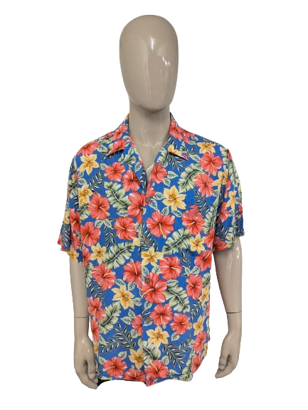 Original Vintage Joe Kealliha\s - Reyn Spooner Hawaii overhemd korte mouw. Gekleurde bloemen print. Maat 3XL / XXXL.