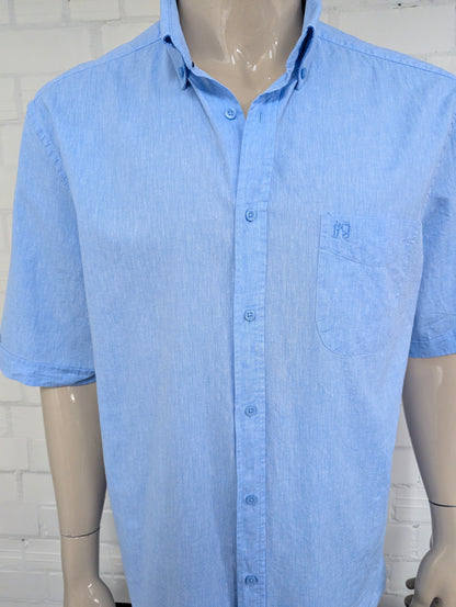 Bartlett Linnen (30%) overhemd korte mouw. Licht Blauw gemêleerd. Maat 2XL / XXL.