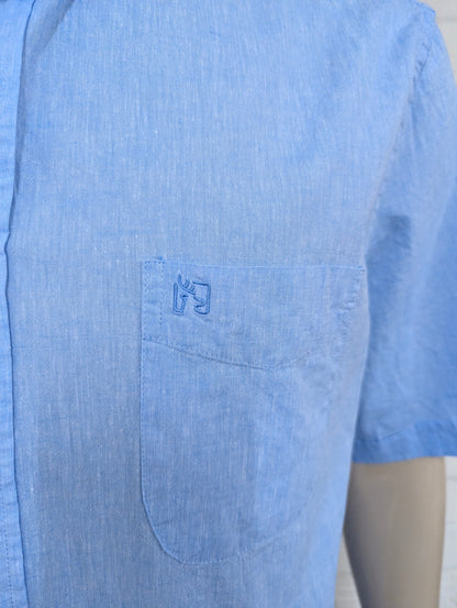 Bartlett Linnen (30%) overhemd korte mouw. Licht Blauw gemêleerd. Maat 2XL / XXL.