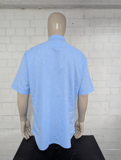 Bartlett Linnen (30%) overhemd korte mouw. Licht Blauw gemêleerd. Maat 2XL / XXL.