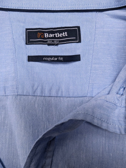 Bartlett Linnen (30%) overhemd korte mouw. Licht Blauw gemêleerd. Maat 2XL / XXL.