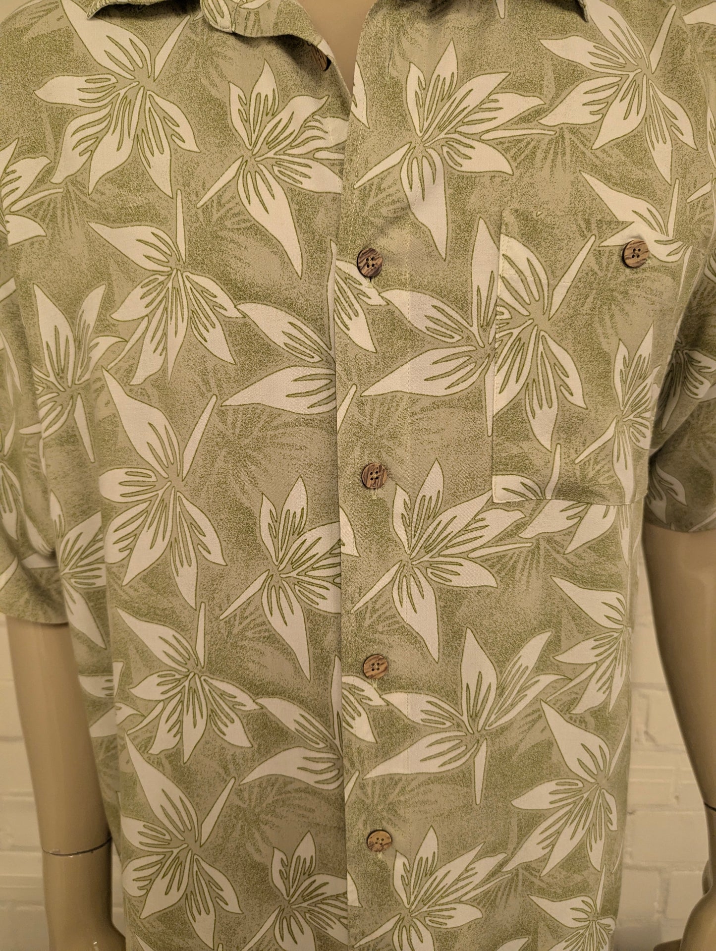 Knightsbridge Hawaii overhemd korte mouw. Groen Witte print. Maat 2XL / XXL.