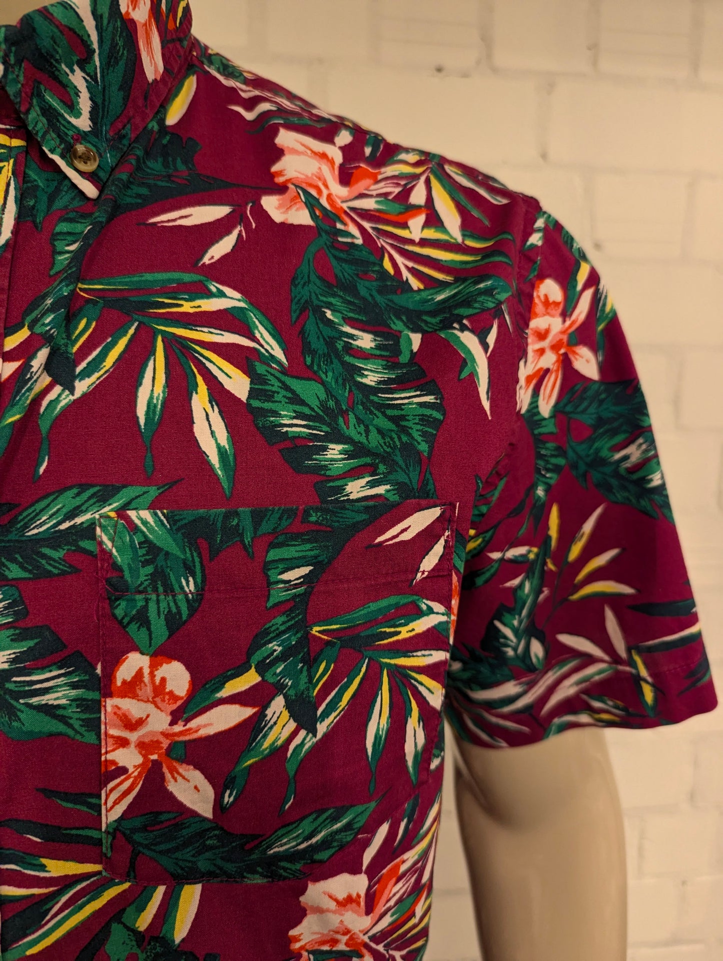 Old Navy Hawaii overhemd korte mouw. Paars Groen Oranje Bloemen print. Maat XL.