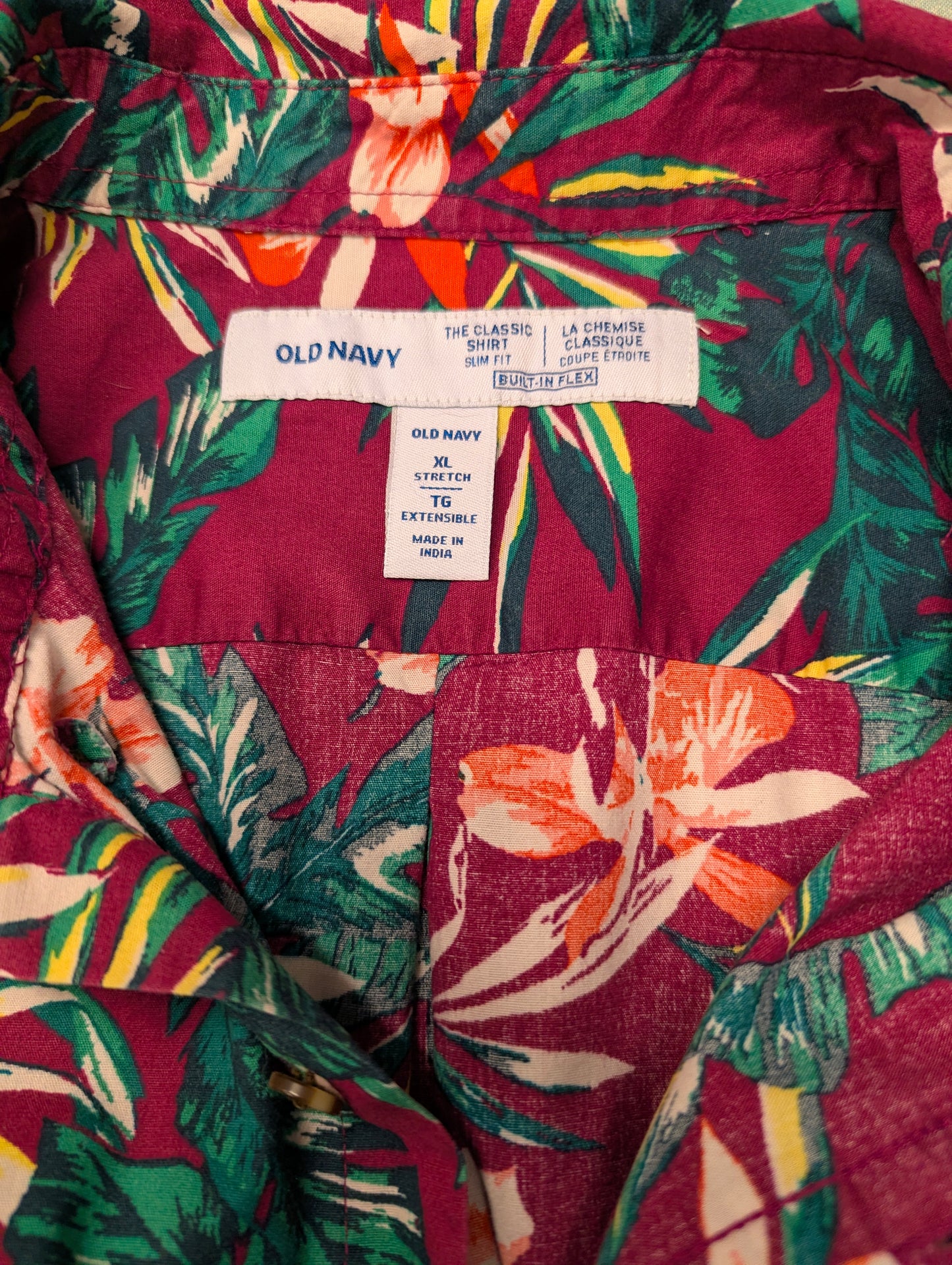 Old Navy Hawaii overhemd korte mouw. Paars Groen Oranje Bloemen print. Maat XL.