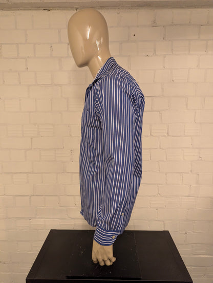 Haupt overhemd. Blauw Wit gestreept. Maat S.