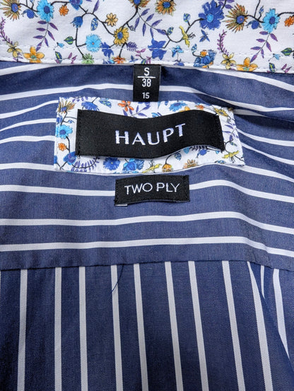Haupt overhemd. Blauw Wit gestreept. Maat S.