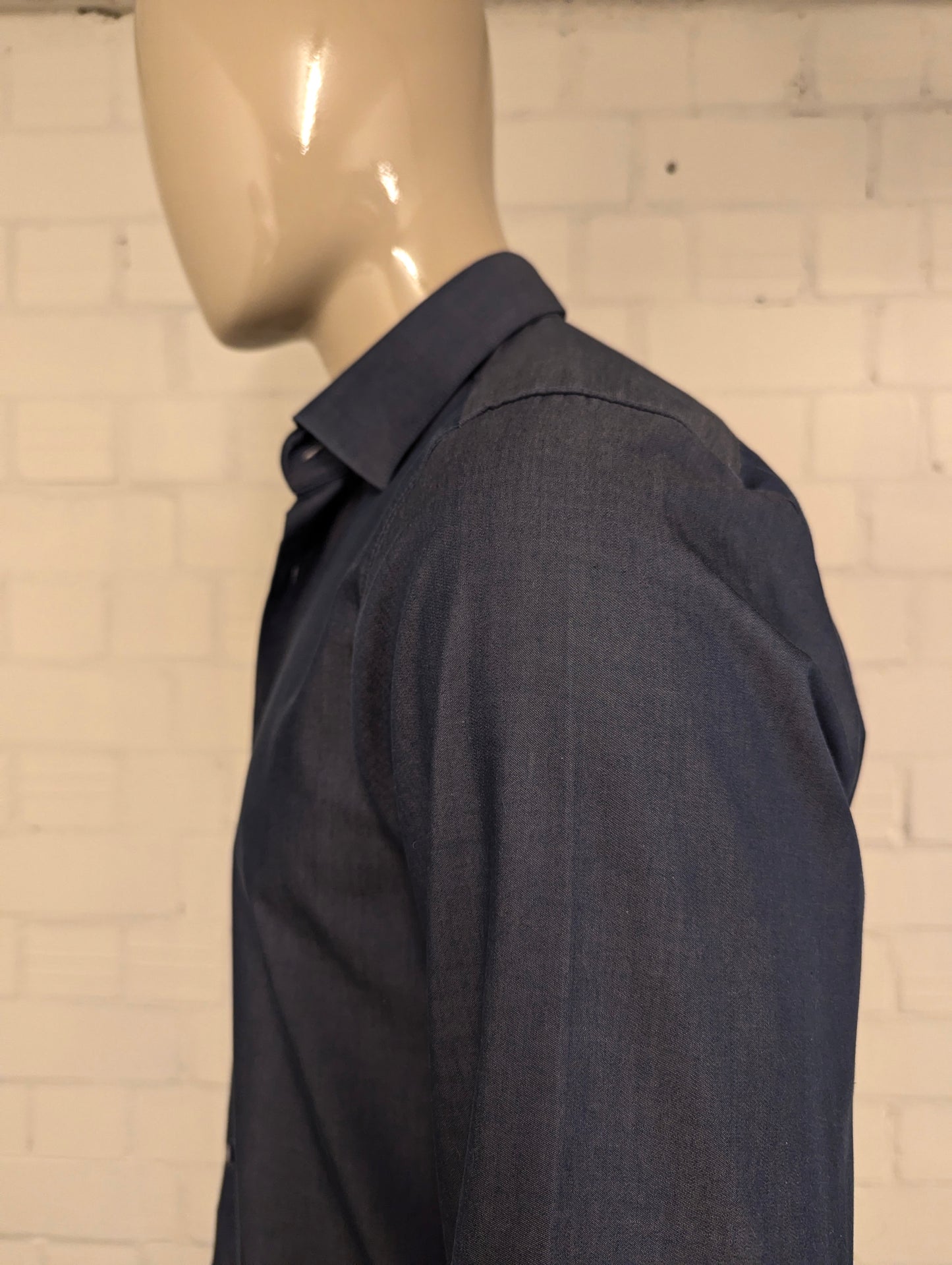 Olymp Level 5 overhemd. Blauw Grijs gemêleerd. Maat L. body fit.